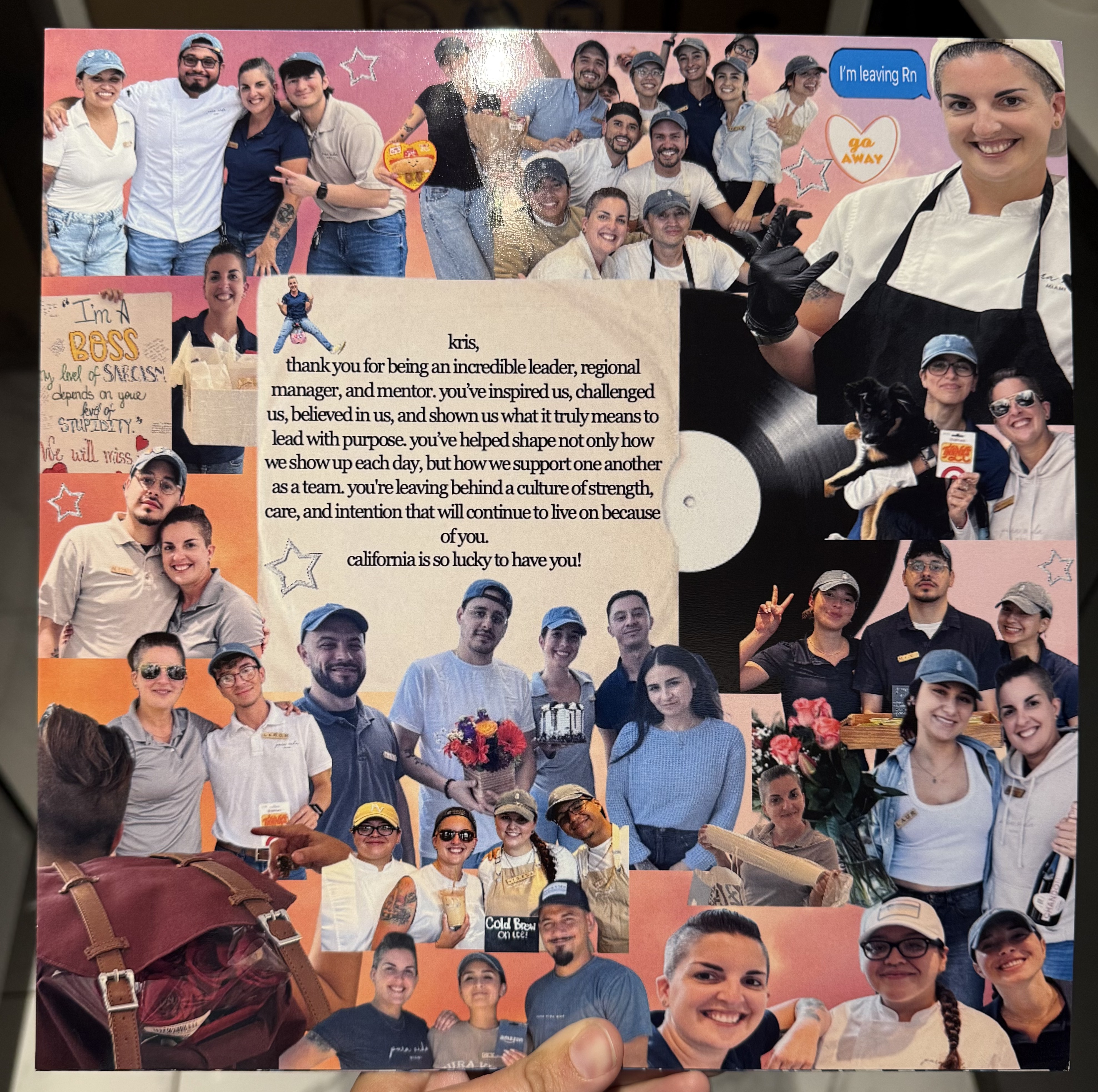 Farewell collage thanking a regional manager for her leadership