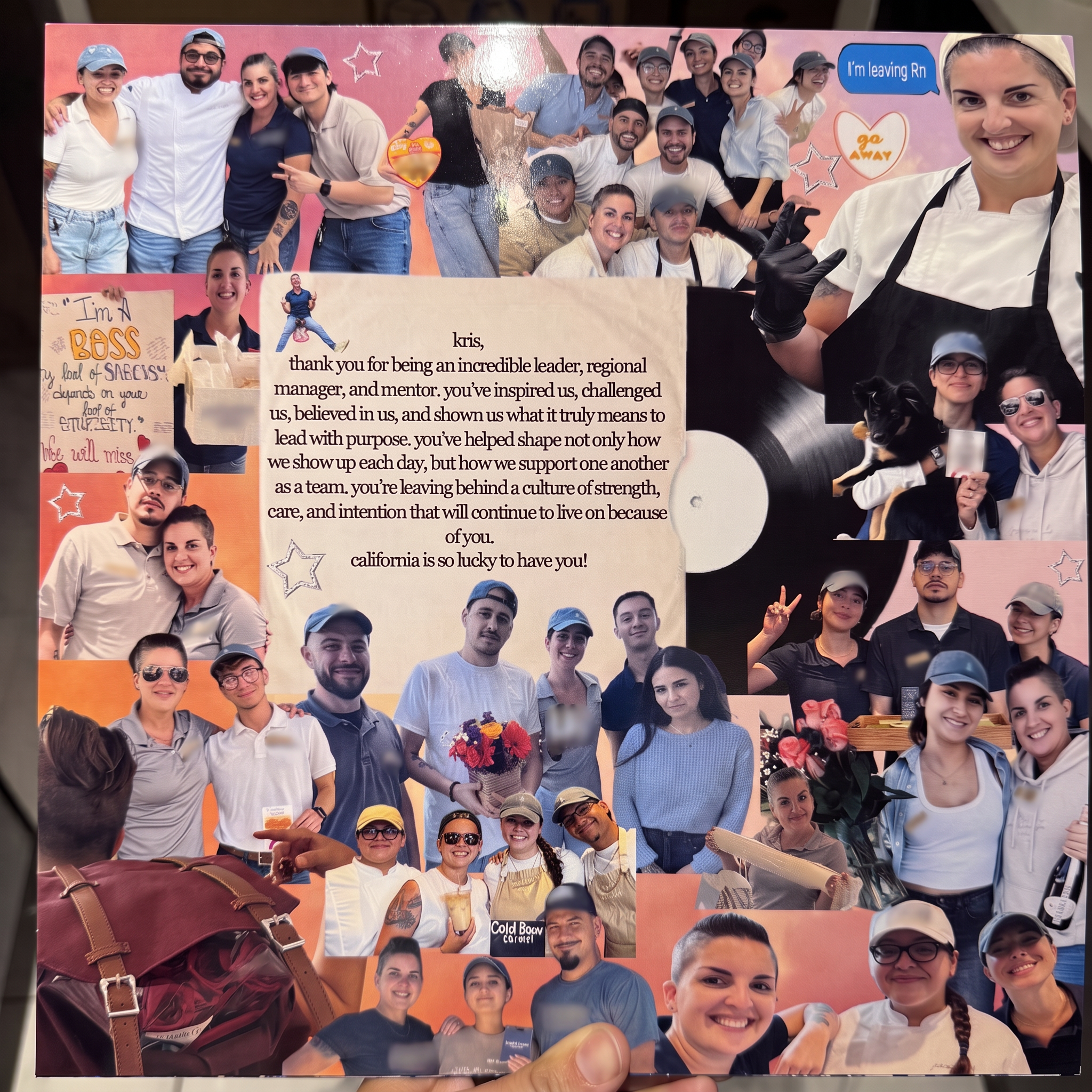 Farewell collage thanking a regional manager for her leadership